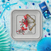 ホワイトピーコックバタフライクローズアップ写真 ペーパープレート (パーティー)