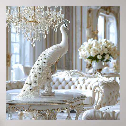 ホワイトピーコック彫刻 ポスター (正面)