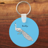 ホワイトピーコック鳥の漫画イラストレーション キーホルダー (正面)