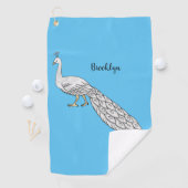 ホワイトピーコック鳥の漫画イラストレーション ゴルフタオル (インサイチュ)