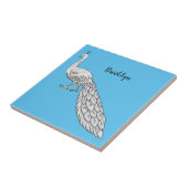 ホワイトピーコック鳥の漫画イラストレーション タイル (側面)