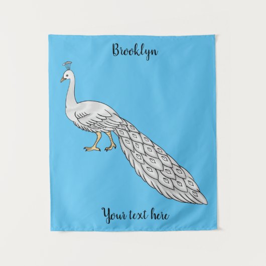 ホワイトピーコック鳥の漫画イラストレーション タペストリー (正面)