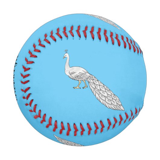 ホワイトピーコック鳥の漫画イラストレーション 野球ボール (正面左)