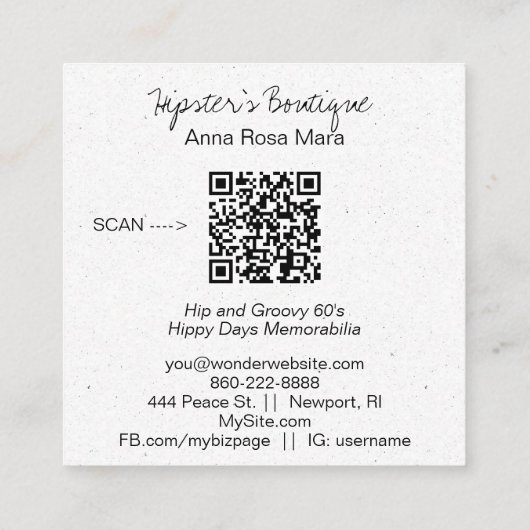 *~*ホワイトピースサイングランジフラワーズボホAP57 QR スクエア名刺 (裏面)