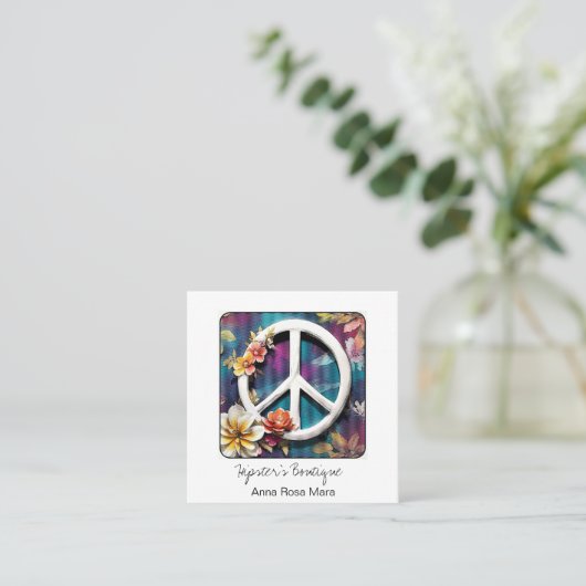 *~*ホワイトピースサイングランジフラワーボホQR AP57 スクエア名刺 (スタンド正面)