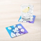 ホワイトピースリリーイラストレーション淡い色のブルーパープル スクエアペーパーコースター (インサイチュ)