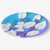 ホワイトピースリリーイラストレーション淡い色のブルーパープル ペーパープレート (アングル)