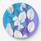 ホワイトピースリリーイラストレーション淡い色のブルーパープル ペーパープレート (正面)