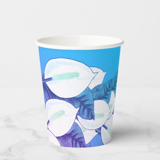 ホワイトピースリリーイラストレーション淡い色のブルーパープル 紙コップ (左)