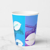 ホワイトピースリリーイラストレーション淡い色のブルーパープル 紙コップ (右)