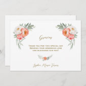 ホワイトピーチフラワーグラシアススペインのベビーシャワー サンキューカード (正面/裏面)