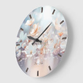 ホワイトピーチフローラルウォールクロック ラージ壁時計 (傾斜)