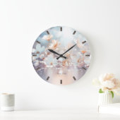 ホワイトピーチフローラルウォールクロック ラージ壁時計 (ホーム)
