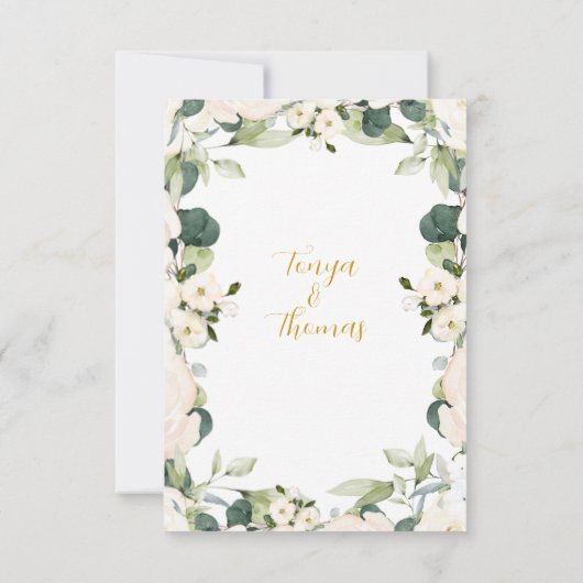 ホワイトピーニーエピファニー結婚ズディナープレート サンキューカード (裏面)