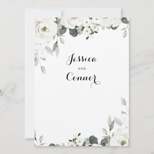 ホワイトピーニーグリーンリー結婚式招待状 招待状 (裏面)