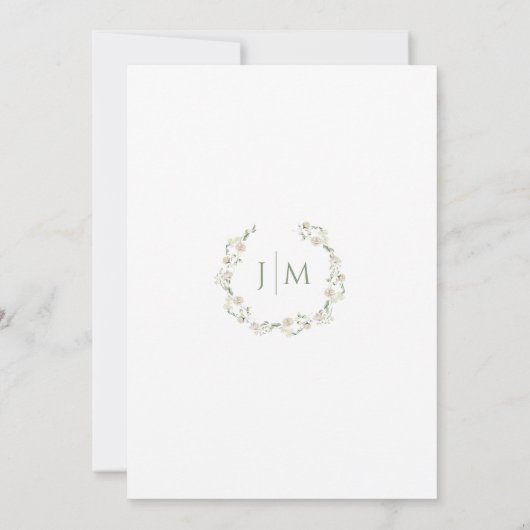 ホワイトピーニーズグリーン離れリーリース結婚ズ 招待状 (裏面)