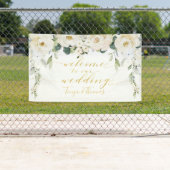 ホワイトピーニーファンシー金ゴールド書道へようこそ 横断幕 (インサイチュ)