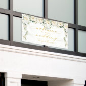 ホワイトピーニーファンシー金ゴールド書道へようこそ 横断幕 (ビルの外側)