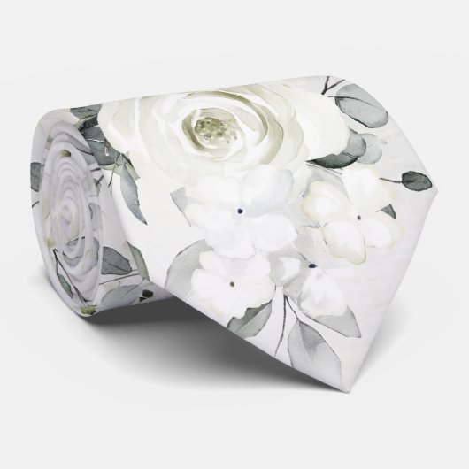 ホワイトピーニーユーカリプトゥスグリーンリー結婚フローラ ネクタイ (ロール)