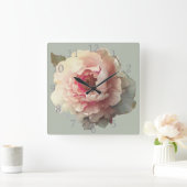 ホワイトピーニーヴィンテージシャビーシック スクエア壁時計 (ホーム)