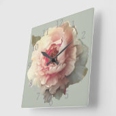 ホワイトピーニーヴィンテージシャビーシック スクエア壁時計 (傾斜)