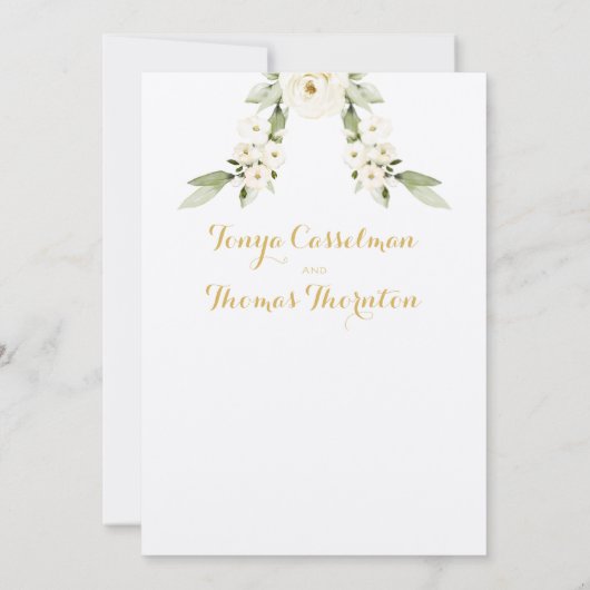 ホワイトピーニー結婚エピファニーの金ゴールド書 招待状 (裏面)