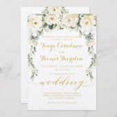 ホワイトピーニー結婚エピファニーの金ゴールド書 招待状 (正面/裏面)