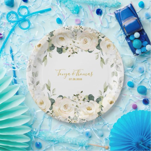 ホワイトピーニー結婚エピファニーの9インチディナー ペーパープレート (パーティー)