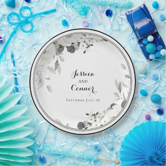 ホワイトピーニー結婚グリーンリーの9インチディナー ペーパープレート (パーティー)