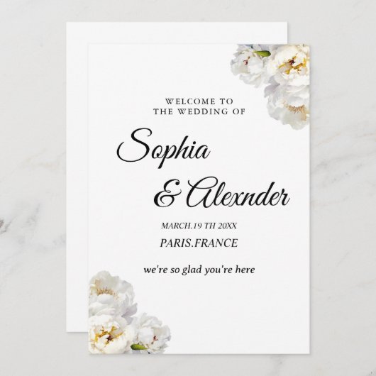 ホワイトピーニー結婚フローラ 招待状 (正面/裏面)