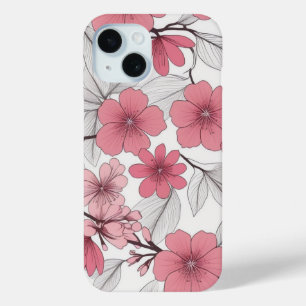ホワイトピ日本のンク桜さくらんぼ花模様 iPhone 15ケース