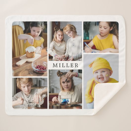 ホワイトファミエレガントリ6フォトコラージュのクリーン シェルパブランケット (正面(横))