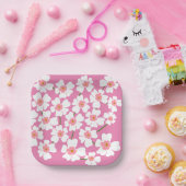 ホワイトファンタジーフラワーラバーパターンピンク結婚ズ ペーパープレート (パーティー)