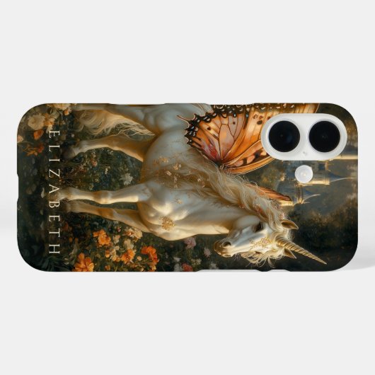 ホワイトファンタジー妖精の馬オレンジバタフライウイング Case-Mate iPhoneケース (裏面 (横))