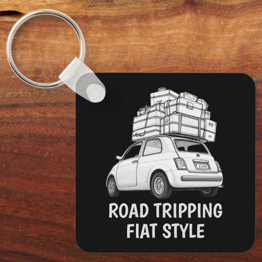 ホワイトフィアット車 キーホルダー (正面)