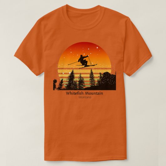 ホワイトフィッシュマウンテンでサンセットスキーMT with skier Tシャツ (デザイン正面)