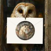 ホワイトフェアリーピンクの蝶の翼の森のユニコーン ラウンドシール