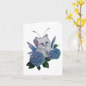 ホワイトフェアリー子猫の挨拶状 カード (黄色い花)