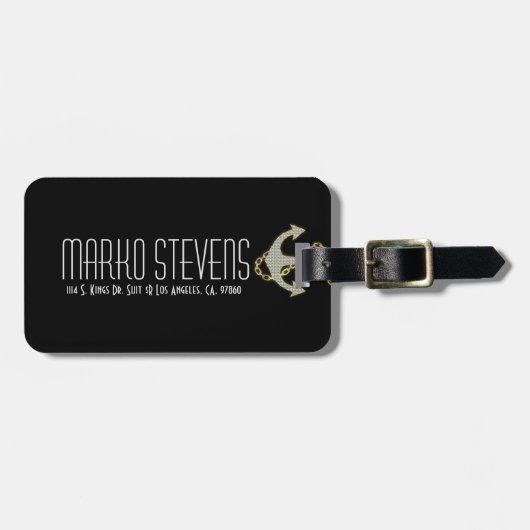 ホワイトフェイクグリッターと金ゴールド航海のいかり ラゲッジタグ (正面横)