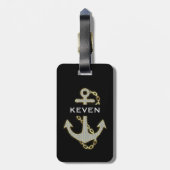 ホワイトフェイクグリッターと金ゴールド航海のいかり ラゲッジタグ (裏面縦)