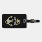 ホワイトフェイクグリッターと金ゴールド航海のいかり ラゲッジタグ (裏面横)