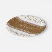 ホワイトフェイクブラシ付き金ゴールドグリッターパーティープレート ペーパープレート (アングル)