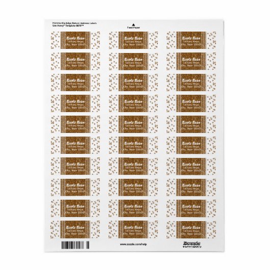 ホワイトフェイクブラシ付き金ゴールドグリッター住所 シール (フルシート)