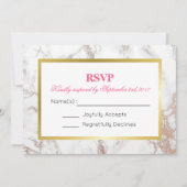 ホワイトフェイク大理石テクスチャーとゴールドフレームの出欠確認 招待状 (正面)