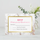 ホワイトフェイク大理石テクスチャーとゴールドフレームの出欠確認 招待状 (スタンド正面)