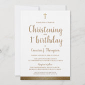 ホワイトフェイク金ゴールドクロス《キリスト教》洗礼式や命名式&第1誕生日 招待状 (正面)