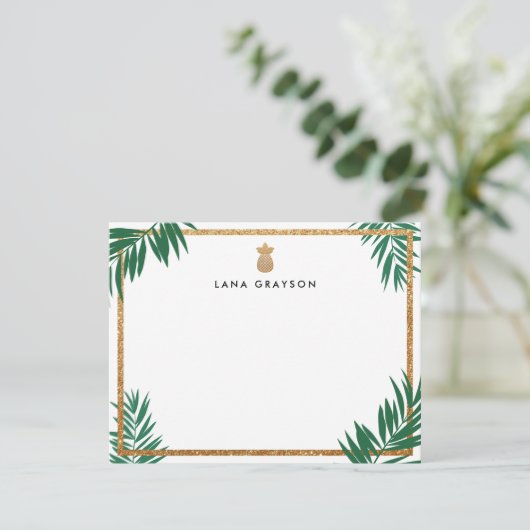 ホワイトフェイク金ゴールドグリッターパイナッパーソナライズされたプル サンキューカード (スタンド正面)