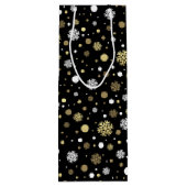 ホワイトフェイク金ゴールドスノーフレーク水玉模様オンブラック ワインギフトバッグ (裏面)