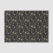 ホワイトフェイク金ゴールドスノーフレーク水玉模様オンブラック 薄葉紙 (正面)