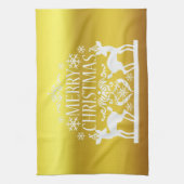 ホワイトフェイク金ゴールドメリークリスマスキッチンハンドタオル キッチンタオル (縦)
